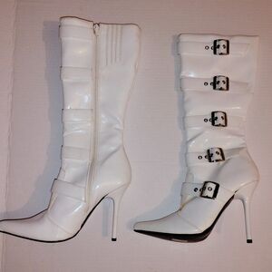 Patent Law Knee High Boots Pleaser Multi BucKle Stiletto Size 7